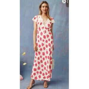 RIXO Pink Floral Romantic Flowy Lace Tie Front Amari Midi Dress sz Extra Large